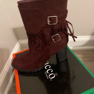 Burgundy suede tassel boots size 9